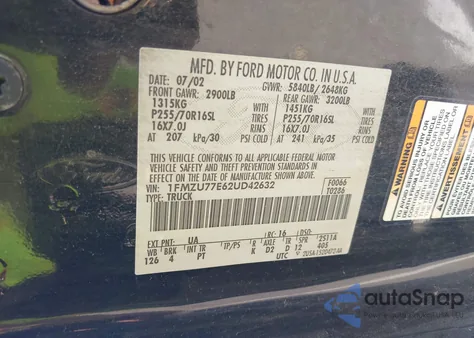 2002 Ford Explorer Sport Trac из США, поврежденный, VIN 1FMZU77E62UD42632